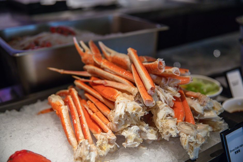 Crab Legs — Steamed crab legs, usually served with drawn butter.