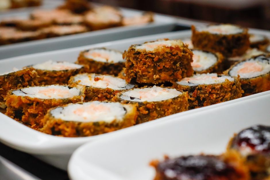 Sushi Rolls — Vinegared rice with raw or cooked fish and vegetables.