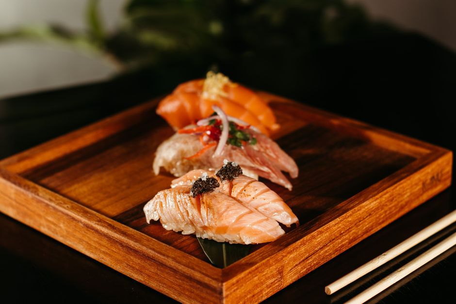 Sushi — Vinegared rice with raw or cooked fish and vegetables.