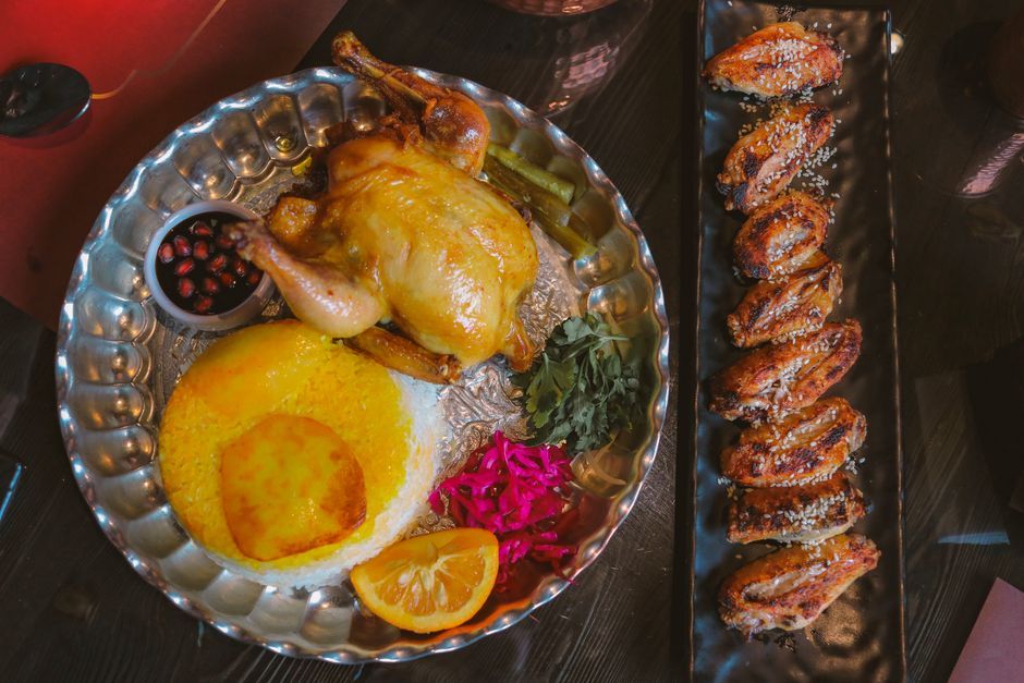 Persian kabob and saffron rice, representative of the menu